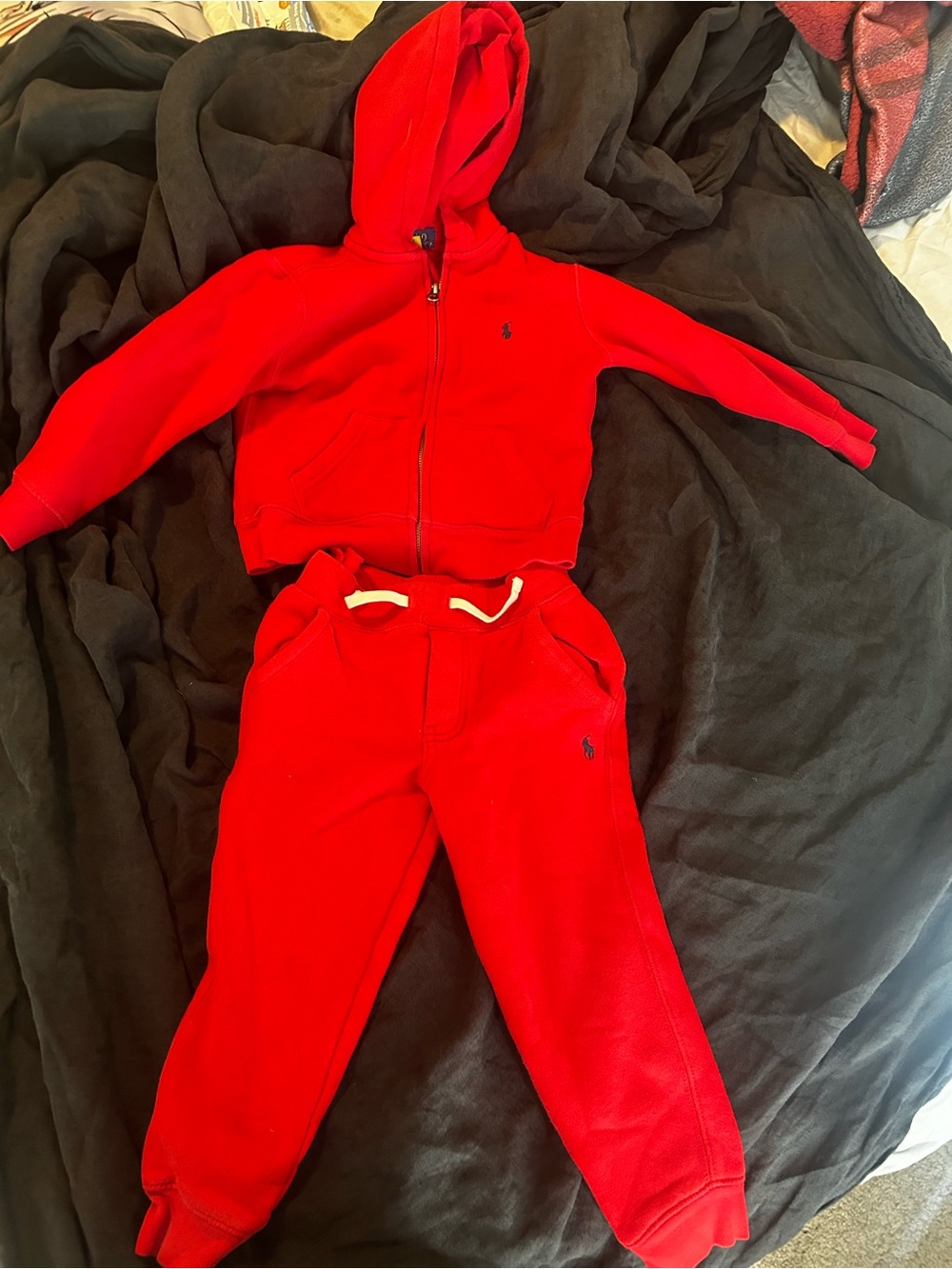 Polo by Ralph Lauren Red Kids Hoodie & Jogger Set 4t
